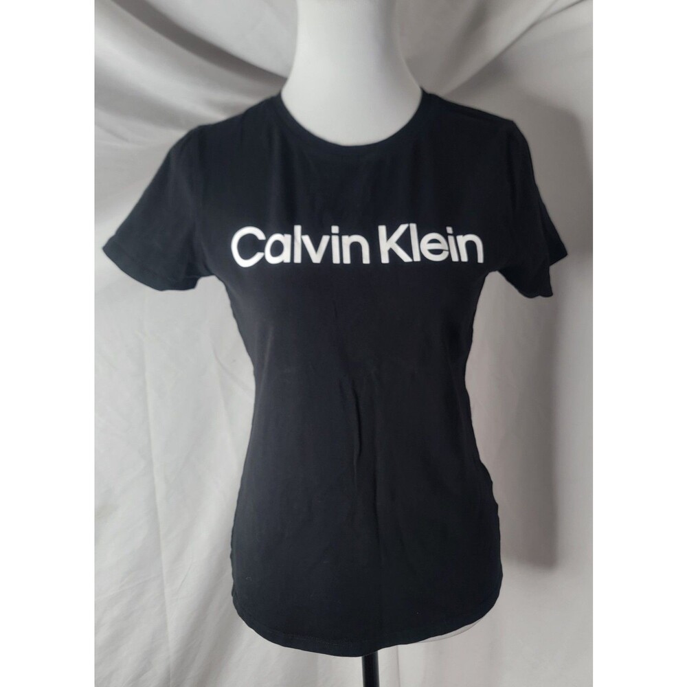 Calvin Klein Women’s Small Boxy T-Shirt Black White Logo Crewneck Casual Tee